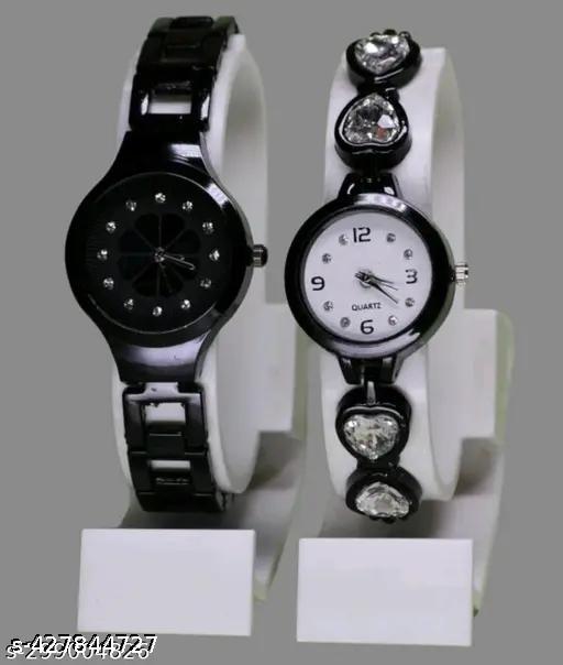 Fancy Flower Designer Chain Metal Belt Analog Watches Combo 