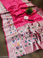 Glowing Paithani Silk Saree With Ethnic Blouse Piece