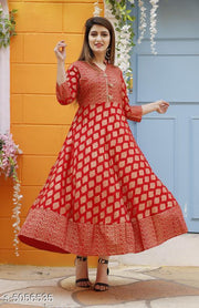 Women's Printed Rayon Long Anarkali Kurti