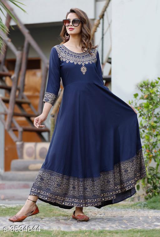 Women's Printed Rayon Long Anarkali Kurti