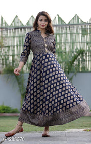 Women's Printed Rayon Long Anarkali Kurti