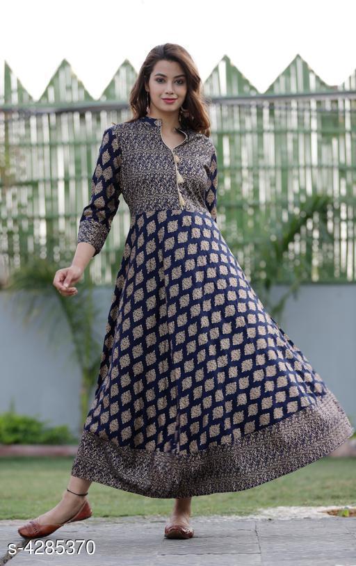 Women's Printed Rayon Long Anarkali Kurti