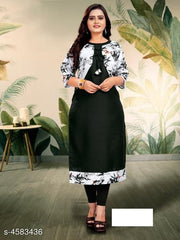 Women's Printed Black Cotton Kurti