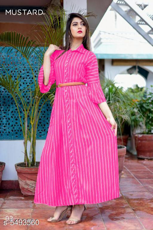 Women Poly Crepe A-line Stripe Kurti