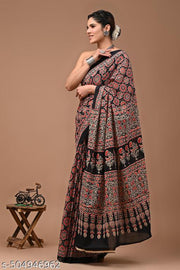 Traditional Women's Summer Special Jaipuri Hand Block Ajrakh Printed Pure Cotton Mulmul Saree with Unstitched Blouse Piece | best for office wear | best for onam | best for festivel