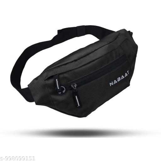 NABAAT SwiftPack Waist Bag for Men and Women, Chest Fanny Pack, Belt Bum Bag for Running, Hiking, Small Travel Bag, Sports Sling Money Pouch for Women with Key Holder, Radium logo and Adjustable Belt (Black, WB1)