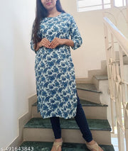Elegant and Stylish Blue and White Floral Kurta with Three-Quarter Sleeves