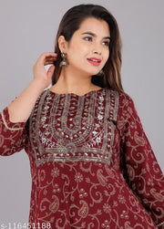 Women printed anarkali kurti Wine color