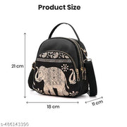 SYGA Women's Mini Backpack - Multi-Purpose Shoulder Bag  with Elephant Pattern (Black)