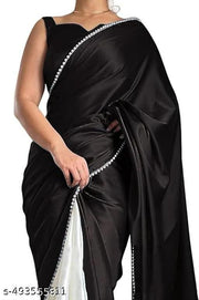 plain bollywood satin silk saree with blouse