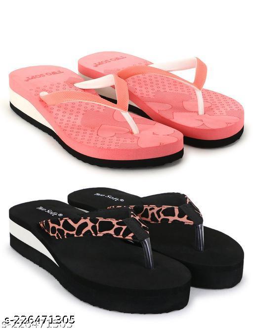 Two Soft Combo Pack Of 2 Women Casual Slipper Stylish Fancy Lightweight Extra Soft & Comfortable Regular Wear  For ladies & Girls