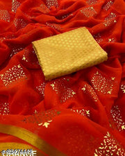 AnyTime's  Poly Chiffon Orange Lace border Saree With Blouse