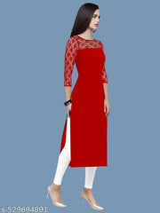 Casual American Crepe And Rasal Net Round Neck And 3/4 Sleeves Stylish Kurti For Womans