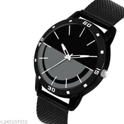 Black PU Belt Watch And King Black Breclet Analog Watch - For Men