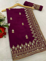 HEAVY EMBROIDERY WORK WITH MIRROR FIX MOTI LASE BORDER BOLLYWOOD GEORGETTE SILK SAREE