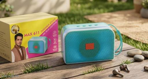 -MAX 611 Portable Wireless Bluetooth Speaker with RGB LED Lights, Mobile Stand, Deep Bass & Dhamaka Sound | Rechargeable Battery, USB/TF Card Support
