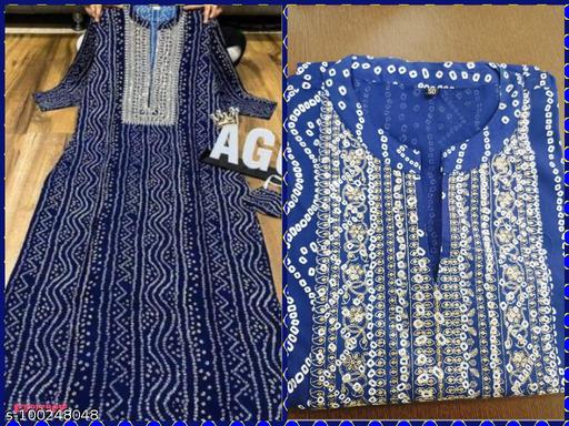 JAIPUR SARAI Woman Rayon Printed Sitara Work Kurta Mandarin Neck 3/4 Sleeves
