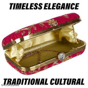 Rajasthani Party Clutch for Women Box Clutch with Golden Chain Sling Embroidery Bag