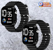 Square Dial Digital Watches Combo for Boys LED Lights Watch Kids Children Pack of 2