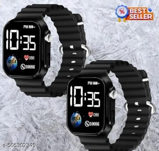 Square Dial Digital Watches Combo for Boys LED Lights Watch Kids Children Pack of 2