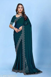 most trendy diamond worked chiffon fabric saree for party and all occasions.