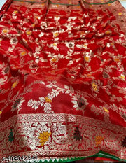 Nylon zari woven Jacquard Banarasi dyeable saree