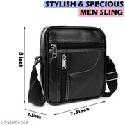 MORABIA Men Black Leather Sling Bag Crossbody Messenger Bag