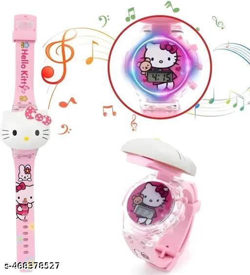 Digital Watch A1 QUALITY - For Boys & Girls 3D Action Figure Hello Kitty pink Face Based Toy Design Digital Glowing Watch with Disco Music and Blinking Lights for Kids | for Boys &Girls- Good Birthday gift