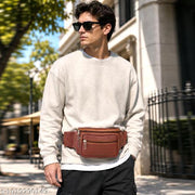 PU Leather Waist Bag for Men & Women | Adjustable Belt Fanny Pack | Travel Mobile Money Passport Pouch | Brown  Product Description