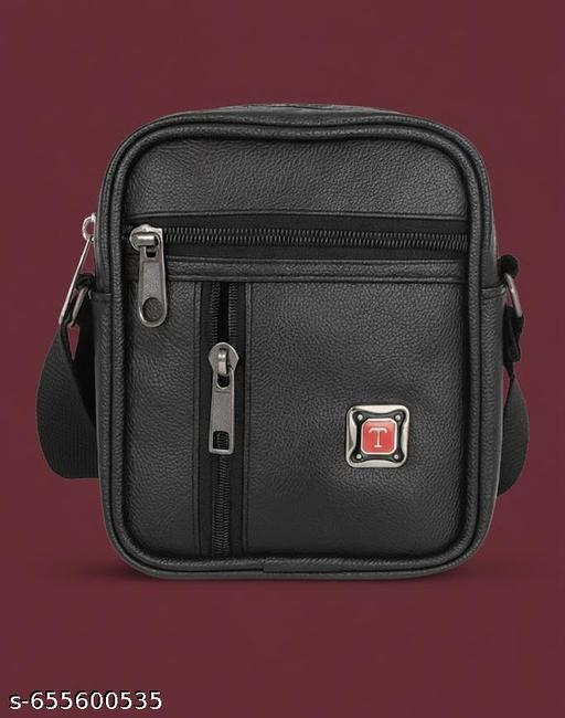hand-free bag | messenger mini bag | Premium Black Leather Look Sling Bag for Men | Stylish Crossbody Shoulder Bag with Multiple Zip Compartments | Lightweight Office, Travel & Daily Use Small Messenger Bag for Boys & Men