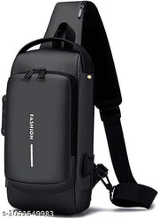 Anti Theft Sling Bag Multi Compartment Travel Water-Resistant Bag Shoulder Chest Bag with USB Coded Lock Outdoor Sports Phone Waist Bag Sling Bag for Men Women