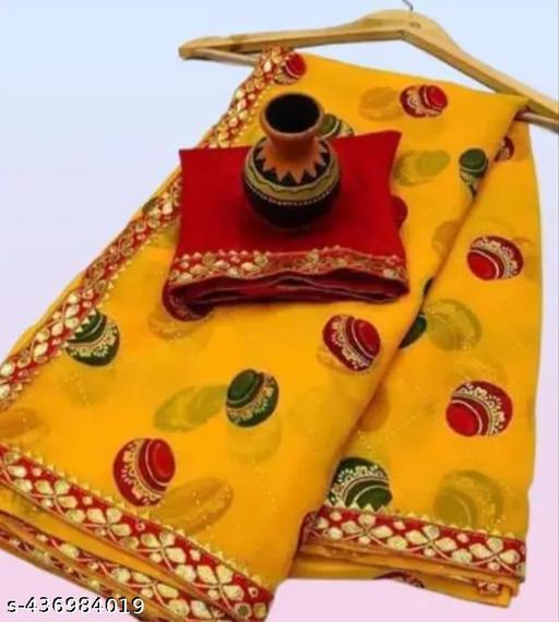 Yellow colored Matka Georgette Saree with Lace border and Blouse , bandhej sarees , BANDHANI SAREES , TRENDING SAREES , BANDHEJ SAREES , PURE GEORGETTE SAREES , SOFT GEORGETTE SAREES , BANDHNI SAREES , bandhani sarees