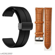 22mm Silicone Band & 22 mm Brown Leather Compatible With Quick Release Straps black magnet & brown leather