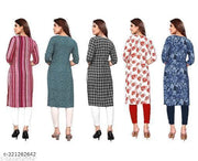 Polyster/Crepe fabric-Women Printed Straight Kurti Combo of 5