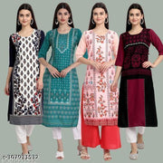 Polyster/Crepe fabric-Stylish Printed 4 Kurti On Lowest Price & Best Quality