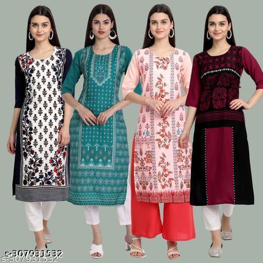 Polyster/Crepe fabric-Stylish Printed 4 Kurti On Lowest Price & Best Quality