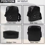 Premium Vintage Black Unisex Crossbody Sling Bag | Stylish Multi-Pocket Side Bag for Men & Women | Durable Travel & Office Sling