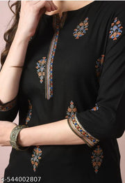 Women's Rayon Black Short Kurti for Casual wear