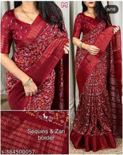 Trending Dola Silk Jacquard Sequins border Worli printed saree