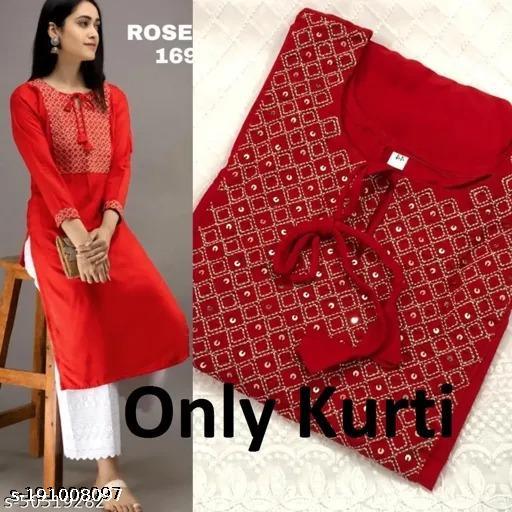 embroidery Red Rayon Kurti