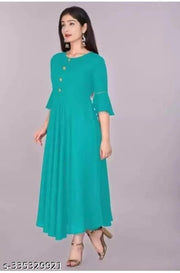 Trendy Ethnic Women's Solid Flared Kurtis (C Green)
