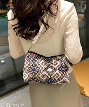 Multicolor Women Sling Bag Jute Multicolour Sling Bag with Detachable Strap