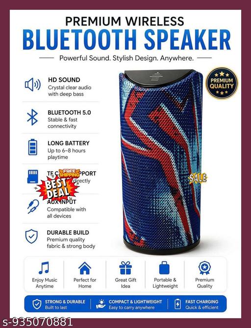 BLUTOOTH SPEAKER BOX SMARGB Bluetooth Speaker 10W with Bass Boost | Wireless Portable Speaker with Mic, USB, Aux, SD Card | Outdoor & Indoor Use | Waterproof, LED Light ShowL SIZE