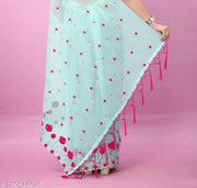 SUPER NET FABRIC MULTI THREAD EMBROIDERY WORK SARI WITH UNSTITCH BLOUSE