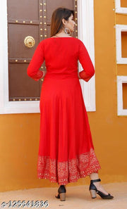 Womens & Girls Rayon Printed Anarkali Kurti