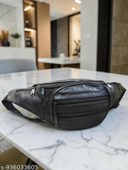 Genuine Leather Waist Bag, HAJ Bag, Kawad Bag for Men & Women | Black Fanny Pack with Multiple Zipper Pockets | Adjustable Travel Waist Pouch for Passport, Phone & Daily Essentials