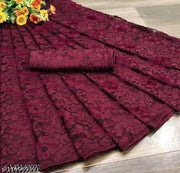 Brasso Net Maroon Saree With Blouse