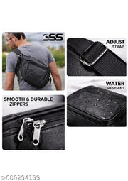 Pure Luxury Gloss Leather Small Sling Bag for Men | Chest Slinger bag | Crossbody Bag| Side Bag Men | Mini Leather Slings | Corporate Gift Item | Passport Document Sling. (Royal Black)