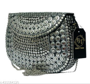 BEAUTY THINK metal clutch silver colour for women 18x4 cm midium size