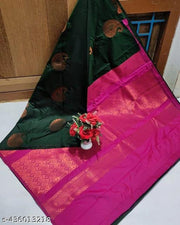 Green-Pink  Banarasi Soft Semi Silk Saree With Blouse Piece For Womens